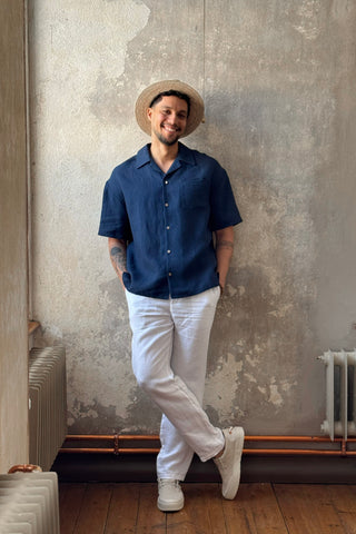 Boxy linen shirt, navy