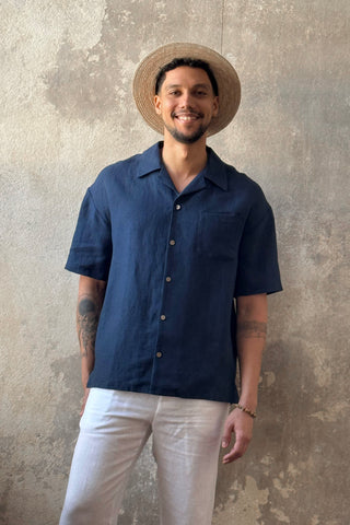 Boxy linen shirt, navy