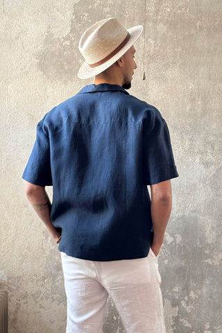 Boxy linen shirt, navy