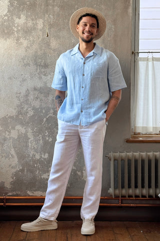 Boxy linen shirt, oxford blue