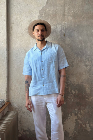 Boxy linen shirt, oxford blue