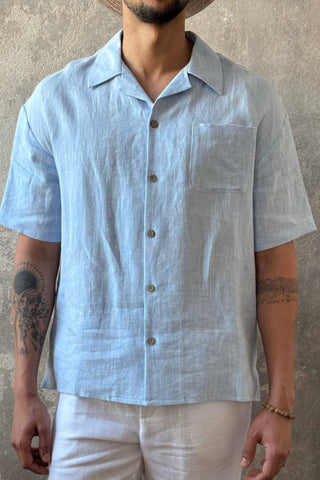 Boxy linen shirt, oxford blue