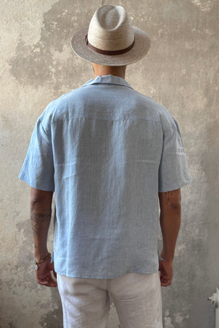 Boxy linen shirt, oxford blue