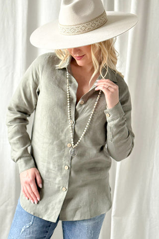 Boyfriend pellavapaitis, camo vihreä