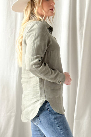 Boyfriend pellavapaitis, camo vihreä