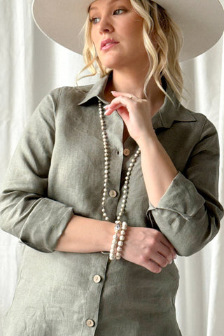 Boyfriend pellavapaitis, camo vihreä