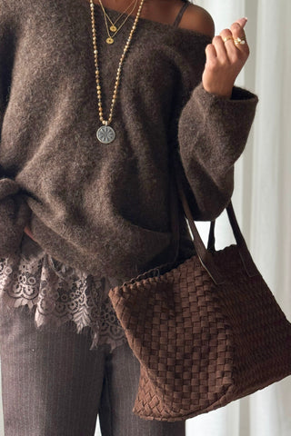 Braided suede shopper laukku, coffee