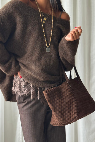 Braided suede shopper laukku, coffee