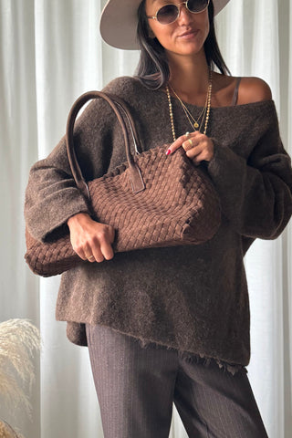 Braided suede shopper laukku, coffee
