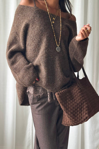 Braided suede shopper laukku, coffee