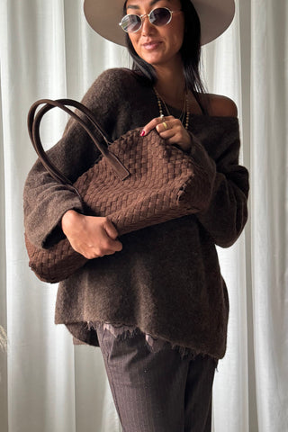 Braided suede shopper laukku, coffee