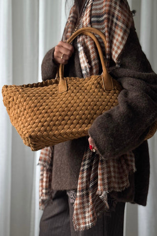Braided suede shopper laukku, konjakki