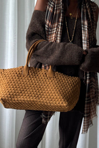 Braided suede shopper laukku, konjakki