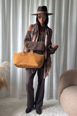 Braided suede shopper laukku, konjakki
