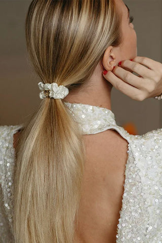 Gold heart silk scrunchie, cream