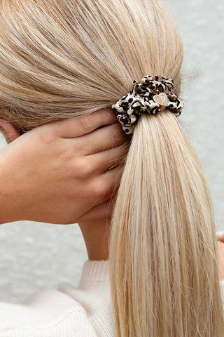 Gold heart silk scrunchie, leopard