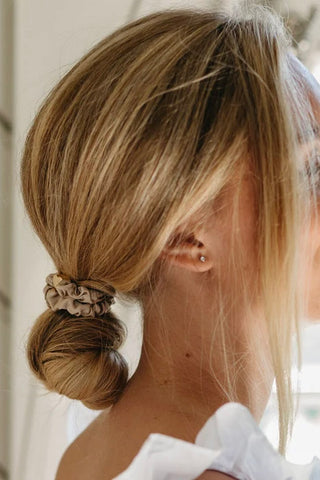 Gold heart silk scrunchie, sand