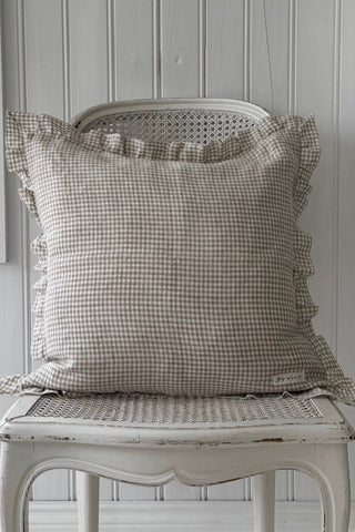 Bypias Ruffle cushion cover, beige check