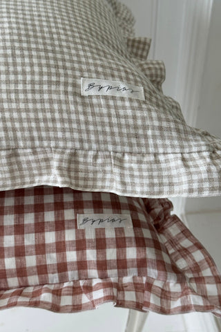 Bypias Ruffle cushion cover, beige check