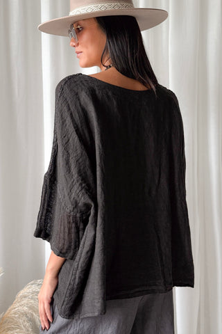 Calise linen blouse, black