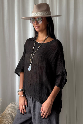 Calise linen blouse, black