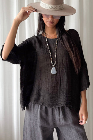 Calise linen blouse, black