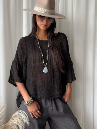 Calise linen blouse, black