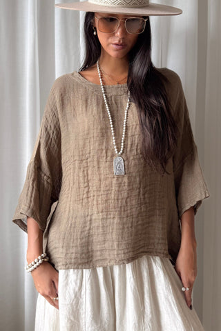 Calise linen blouse, savanna