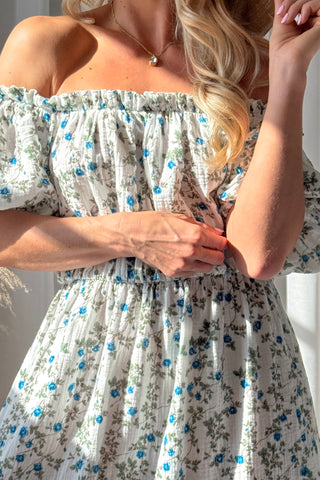 Capri Dream puuvillamekko, blue roses