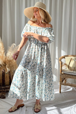 Capri Dream puuvillamekko, blue roses