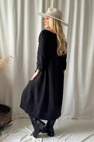 Carmolina linen dress, black