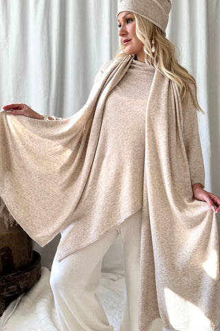 Cashmere Dawn poncho, melange beige
