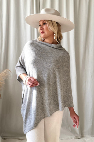 Cashmere Dawn poncho, melange grey