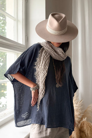Catri linen blouse, navy
