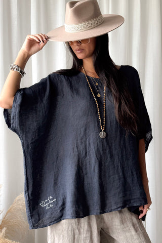 Catri linen blouse, navy