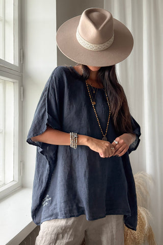 Catri linen blouse, navy