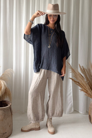 Catri linen blouse, navy