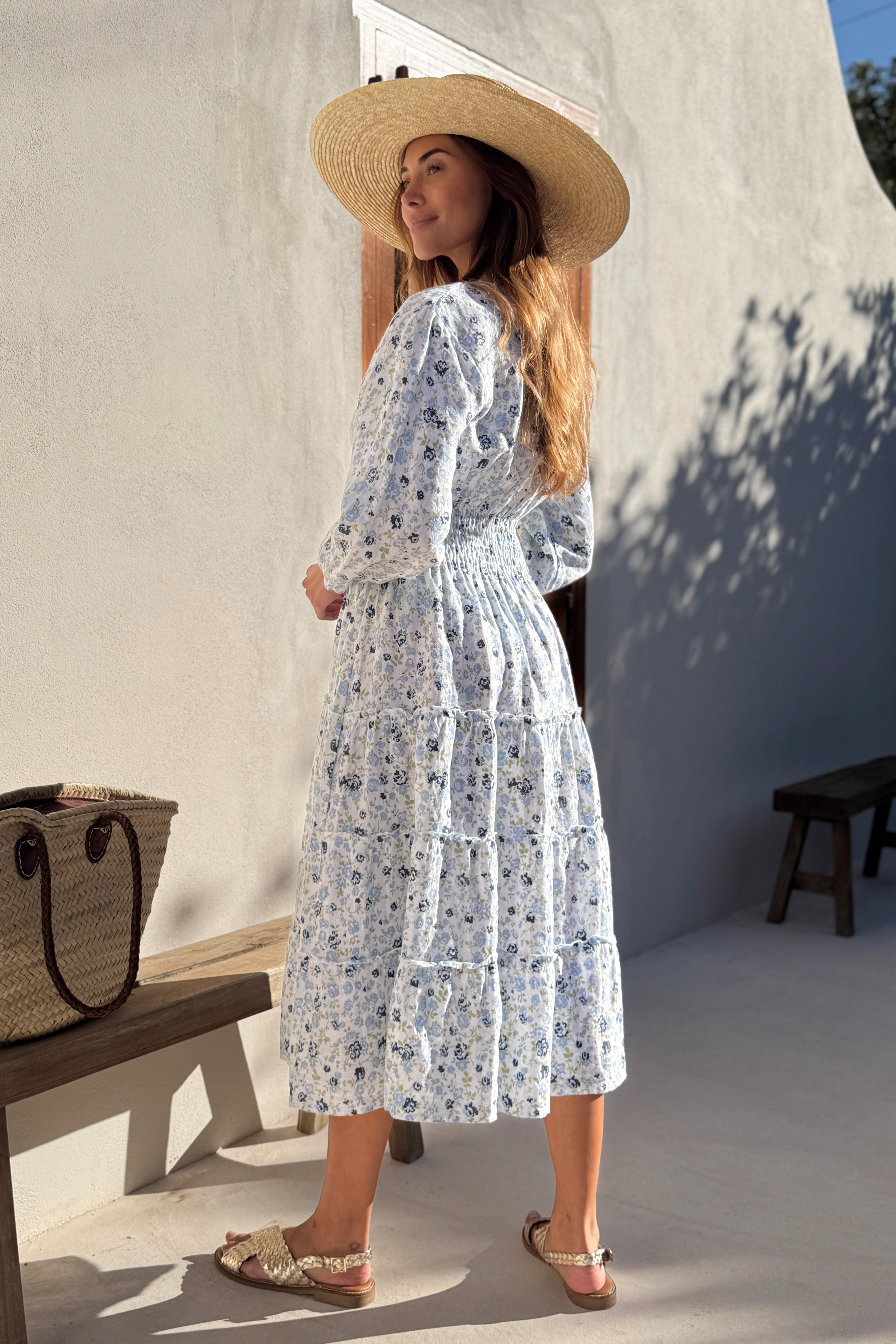 Celina linen dress, floral blue BYPIAS Celina linen dress, floral blue BYPIAS