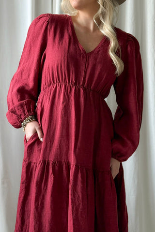 Charly linen dress, red wine