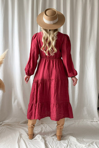 Charly linen dress, red wine