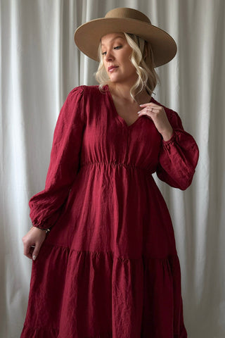 Charly linen dress, red wine
