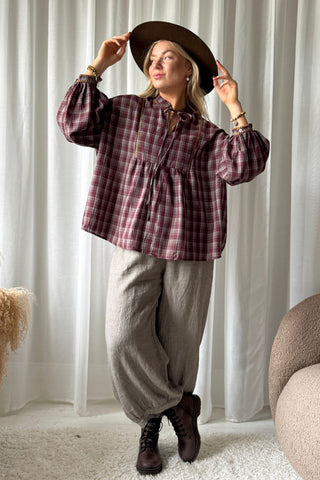 Checkered pusero, burgundy