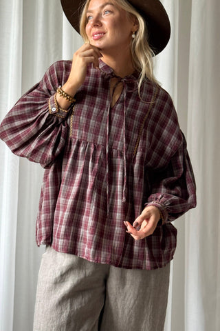 Checkered pusero, burgundy