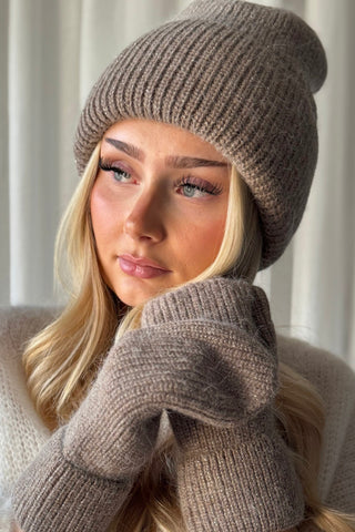 Chunky glitter beanie, taupe