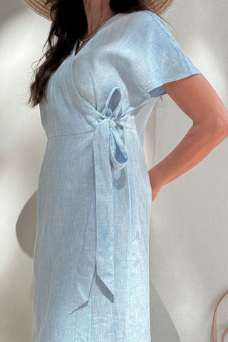 Claire linen dress, oxford blue