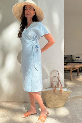 Claire linen dress, oxford blue