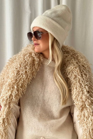 Cosmo faux fur coat, off white