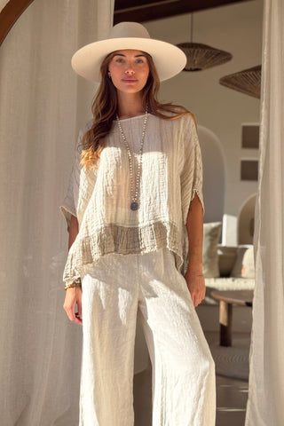 Costa mesh linen top, sand