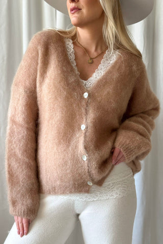 Coziness mohairneuletakki, caramel