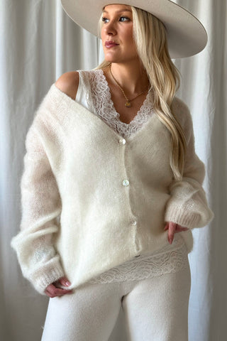 Coziness mohairneuletakki, luonnonvalkoinen